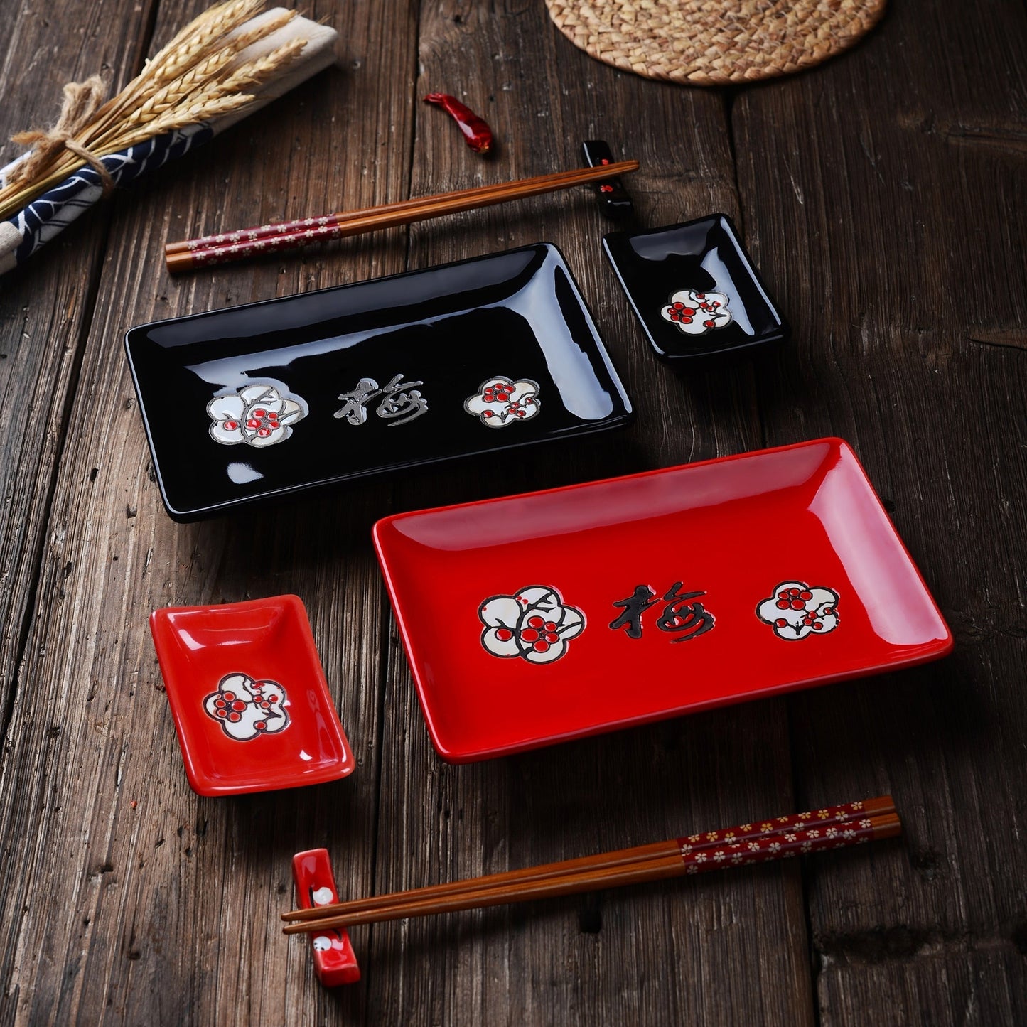 Sushi Plates, Dipping Dish and Chopsticks Set Kiki II Osaka Street Market