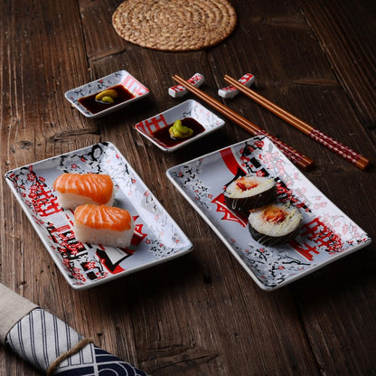 Sushi Plates, Dipping Dish and Chopsticks Set Kiki Osaka Street Market