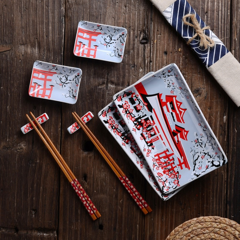 Sushi Plates, Dipping Dish and Chopsticks Set Kiki Osaka Street Market