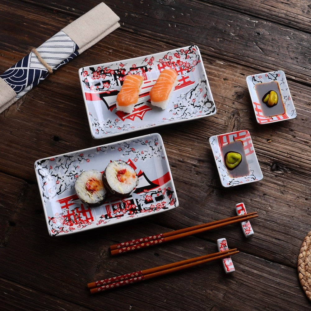 Sushi Plates, Dipping Dish and Chopsticks Set Kiki Osaka Street Market