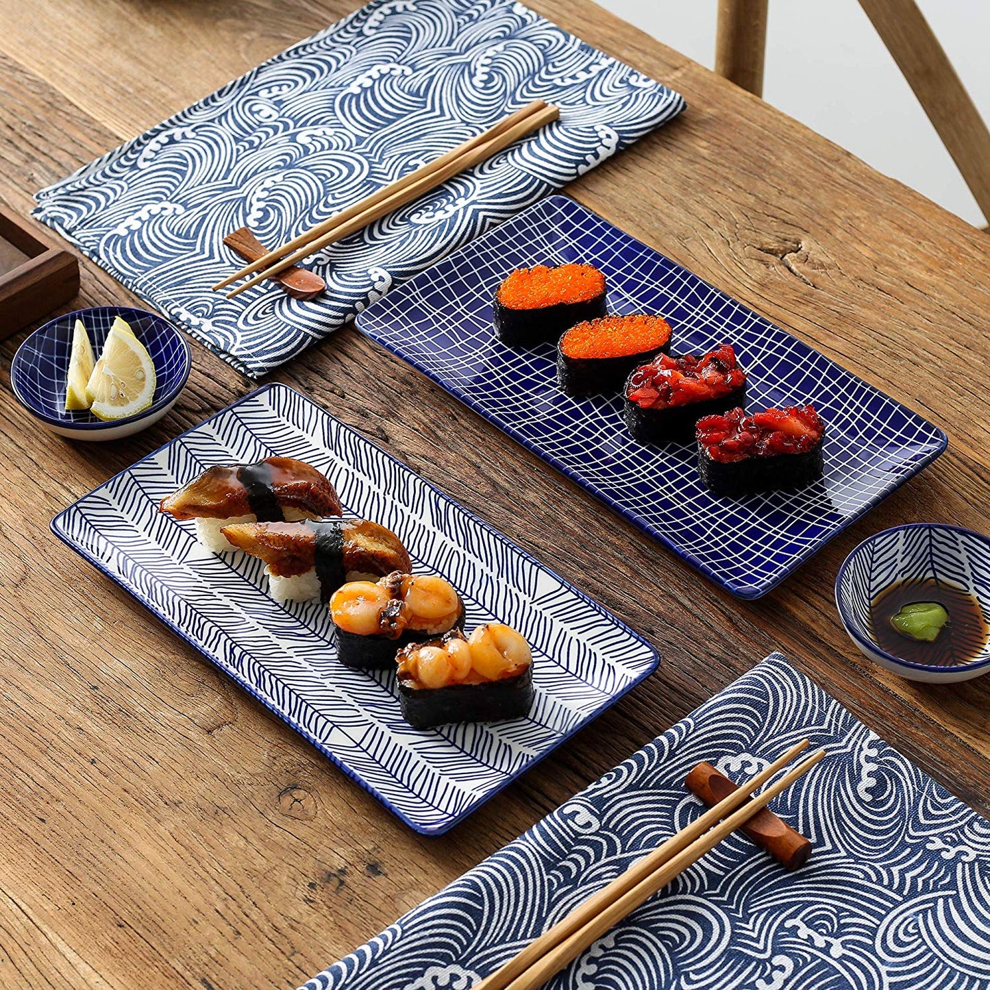 Sushi Plates, Sauce Bowls and Chopsticks Set Ginza Osaka Street Market