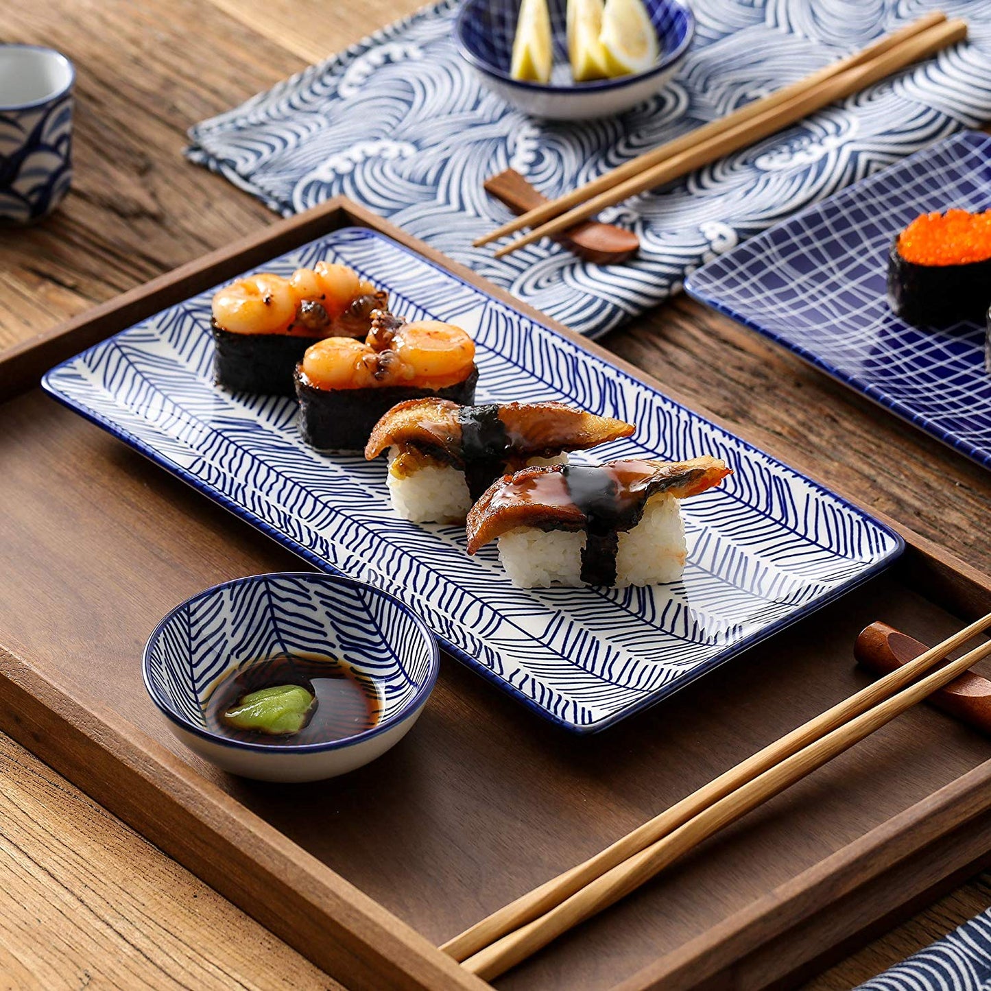 Sushi Plates, Sauce Bowls and Chopsticks Set Ginza Osaka Street Market